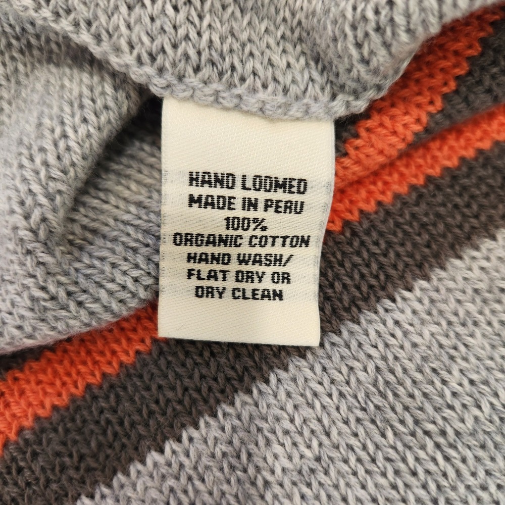 Indigenous Organic Cotton V Neck Poncho‎ Sweater Size 1/Small Gray Orange Stripe - Picture 8 of 8